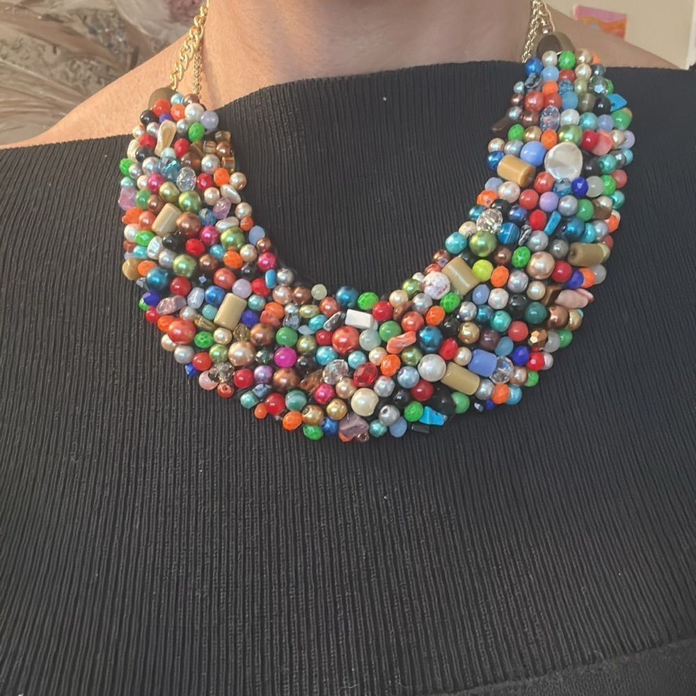 Multicolor Beaded Statement Necklace - image 3